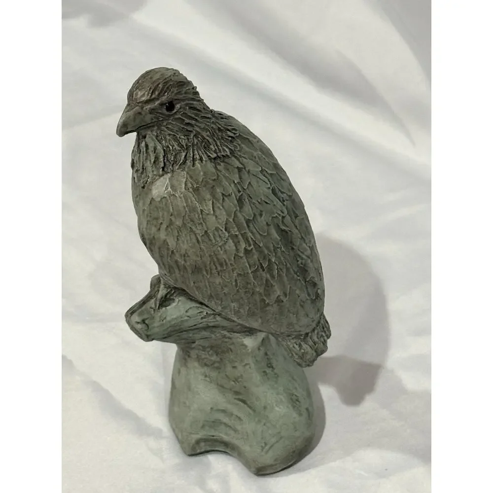Signed Isabel Bloom 2004 Bird Sculpture on Tree Stump with Verdigris Finish